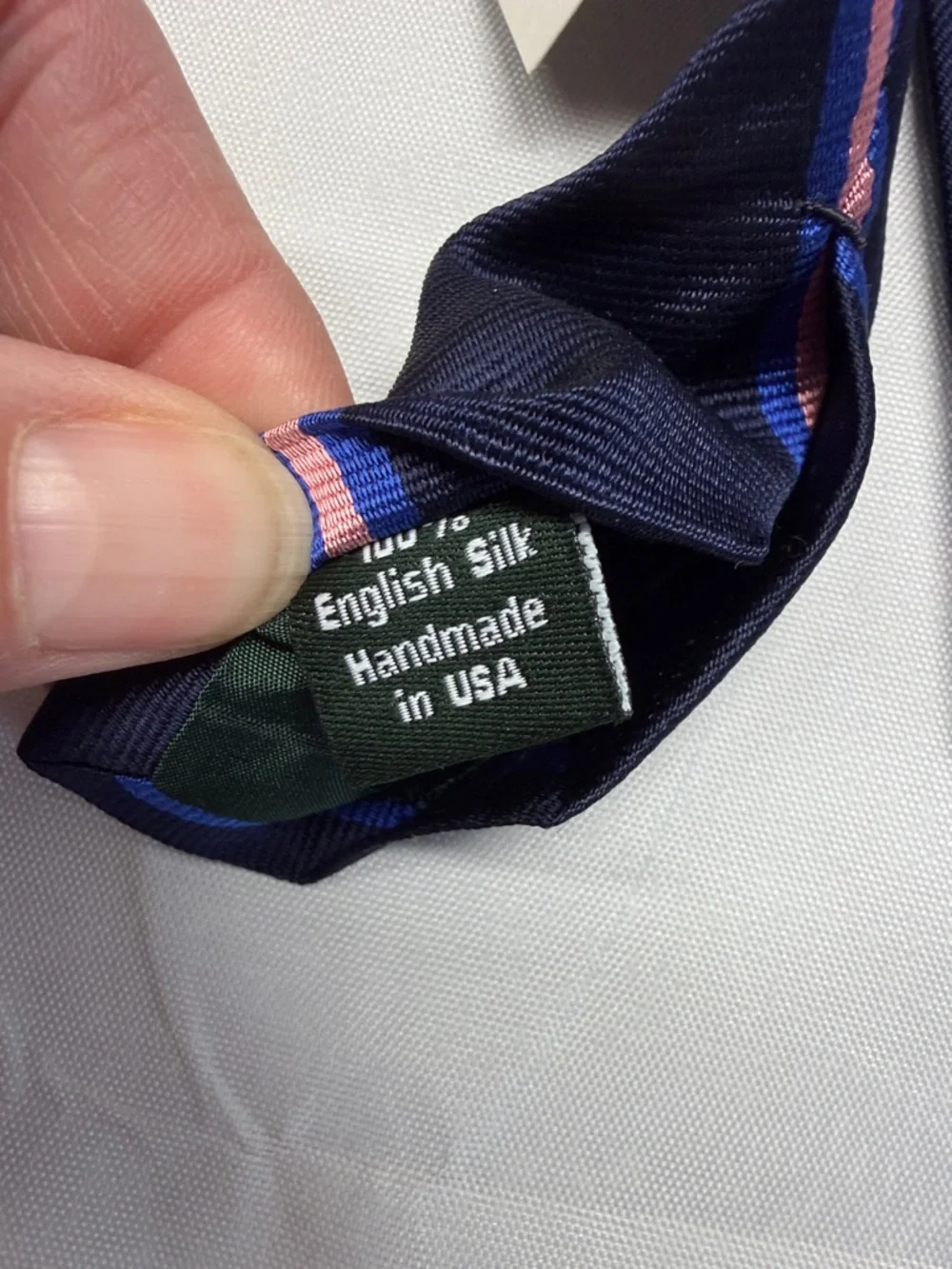 J. Crew NWT Navy Blue with Pink and Light Blue Stripes English Silk Neck Tie